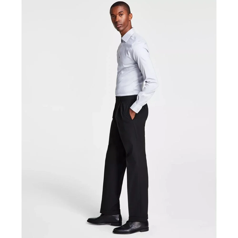 Michael Kors Mens Classic fit Dress Pants 34W 32L Black Pleated Cuffs‎